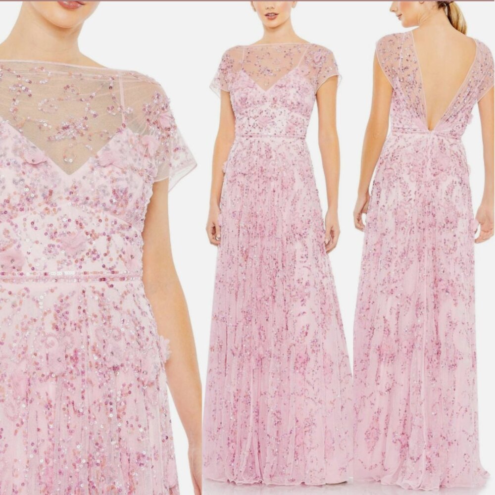 MAC DUGGAL cap sleeve sequin gown